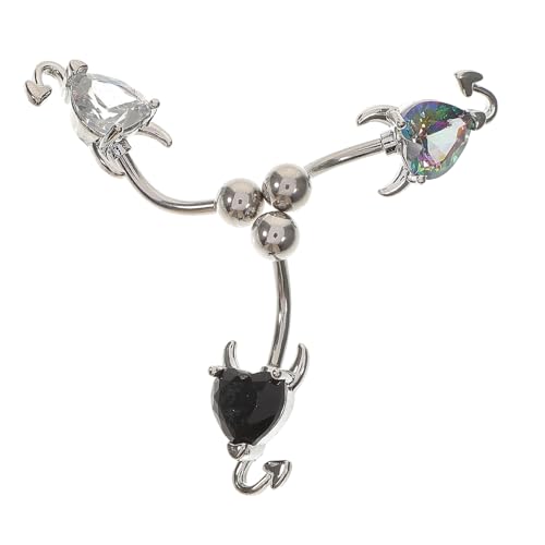 POPETPOP 3 Stück Teiliges Bauchnabelpiercing Edelstahl mit Bunten Zirkonia Herz Designs Modisches Körper Schmuck für Damen für Partys Strand und Alltag Hautfreundlich und Komfortabel von POPETPOP