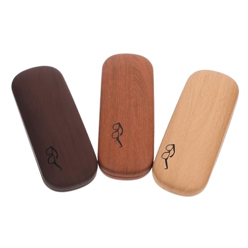 POPETPOP 3 Stück Teiliges Brillenetui mit Holzmaserung PU Robustem Metallrahmen Leicht und Tragbar Kratzfest für Sonnenbrillen und Lesebrillen Passend für Reise Büro und Alltag von POPETPOP