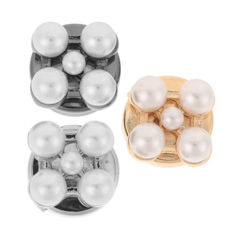 POPETPOP 3 Stück Teiliges Damen Manschettenknopf mit Perlen und Antiken Knöpfen Runde Modeschmuck Accessoires in Silber Gold und Gunmetal Einfach Anzubringen für Hemden und Kleider von POPETPOP