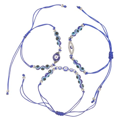 POPETPOP 3 Stück Teiliges Evil Eye Armband mit Blauen Perlen Verstellbar Schützendes Schmuckstück für Damen und Herren Handgefertigt aus Langlebigem Legierungs und Wachsfadenmaterial für von POPETPOP