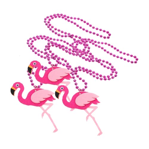 POPETPOP 3 Stück Teiliges Hawaii Halsketten Damen mit Filz Flamingo Anhänger Bunte Perlenkette Tropisch für Strandparty und Alltagsschmuck von POPETPOP
