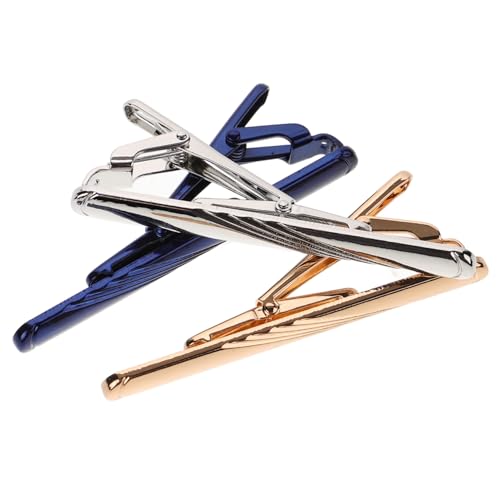 POPETPOP 3 Stück Teiliges Herren Krawattenklammern aus Metall mit Blauem Streifenmuster Gelb und Silber Langlebig und Elegant für Businesshemden Hochzeit Jubiläum und Professionelle von POPETPOP