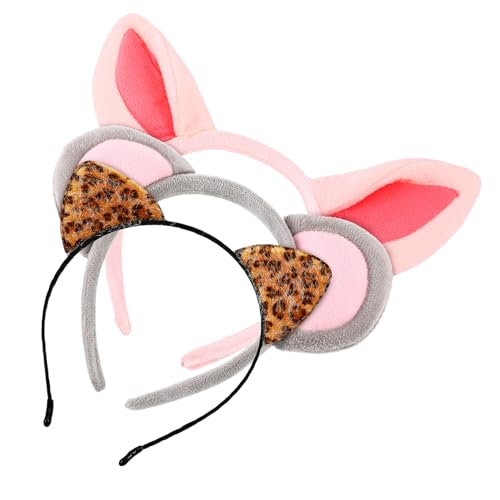 POPETPOP 3 Stück Teiliges Tierohren Stirnband aus Stoff Flexibles Haarband mit Leoparden und Schweineohren Bequemes Kostümzubehör für Karneval Party und Cosplay von POPETPOP