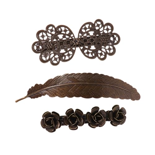 POPETPOP 3st Vintage Haarspange Aus Bronze Haarspangen Für Frauen Haarspange Aus Kupfer Französische Haarspangen Retro-haarnadel Retro Haarnadeln Haarspange Feder Blatt Fräulein Antiquität von POPETPOP