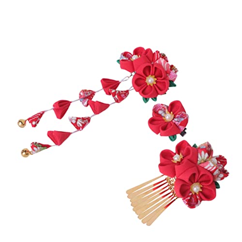 POPETPOP 3-teiliges Japanisches Haarspangen-set Rote Haarspangen Mit Blumenmuster Für Frauen Vielseitiges Haar-accessoire Für Das Outfit von POPETPOP