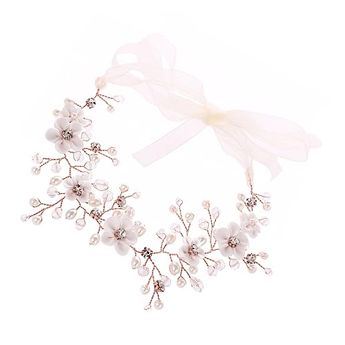 POPETPOP 3St Braut Perlen Haarband Haarrebe blumig Haarschmuck für die Braut Tiara Haarbänder Brautkopfschmuck mit Blumendesign Perlenstirnband Hochzeit Kopfbedeckung Polymer-Ton von POPETPOP