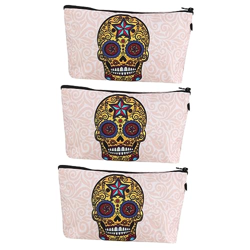 POPETPOP 3St Totenkopf-Kosmetiktasche Portemonnaie-Clutch Mini-Kosmetiktasche Gothic-Make-up Make-up-Taschen Kosmetik-Aufbewahrungstasche Kulturbeutel Drucken Handtasche Fräulein Polyester von POPETPOP