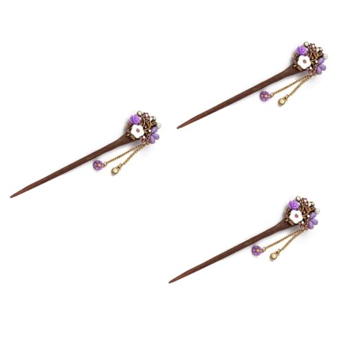 POPETPOP 3st Antike Haarstäbchen Essstäbchen Für Haare Chinesische Haarstäbchen Traditioneller Haarstab Haar Essstäbchen Frauen Kristall-haarstab Damen Violett Quaste Haarnadel Stäbchen von POPETPOP