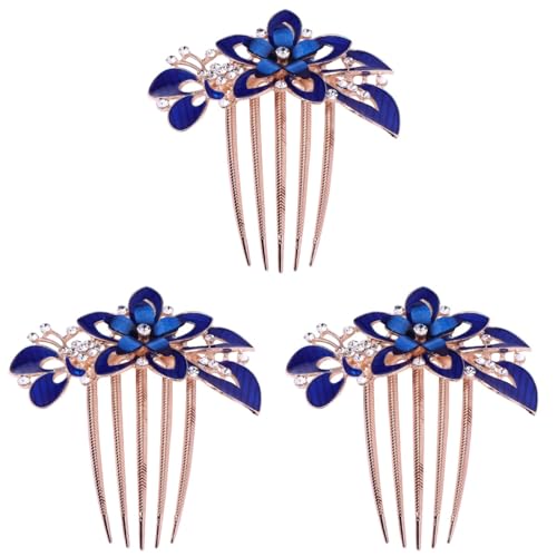 POPETPOP Elegant 3st Haarschmuck in Blau Und Gold Haarkamm Hochzeit Strass-haarkämme Für Frauen Brautkamm Kopfschmuck Brauthaarspangen Und -kämme Brautjungfer Hochzeitskleid Strasssteine von POPETPOP