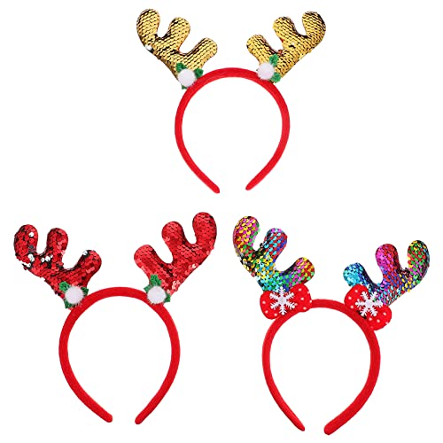 POPETPOP 3st Weihnachtsgeweih Stirnband Weihnachtsverzierung Rentiergeweih Stirnband Rotes Paillettenkleid Haarspangen Mit Hirschohren Weihnachtsfeier Stirnband Mädchen Kranz Stoff von POPETPOP