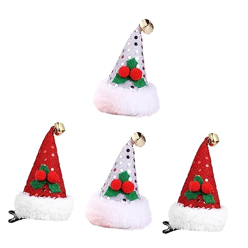 POPETPOP 4 Haarnadeln Mit Glitzer Weihnachtsmütze Haarspangen Für Kinder Haarspangen Für Partys Haarschmuck Glitzernde Haarspangen Haarschmuck Für Mädchen Haarspangen Aus Stoff von POPETPOP