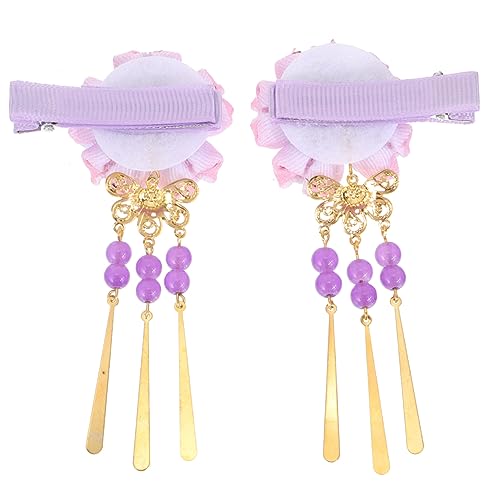 POPETPOP 4 Paare Haarnadel Japanische Florale Haarspange Retro Quaste Haarspange Retro-haarspange Haarspange Mit Quaste Geisha Perlen Violett Bettwäsche Aus Baumwolle Mädchen Fräulein von POPETPOP