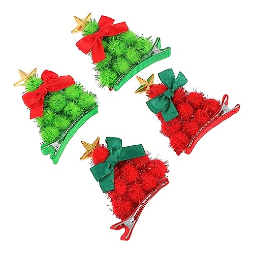 POPETPOP 4 Paare Weihnachtsbaum-haarspangen Weihnachtsbaum Haarspange Weihnachtsbaum Haarnadel Haarschmuck Für Den Urlaub Weihnachtsmütze Haarspange Haarball Modellieren Knopf Kind von POPETPOP