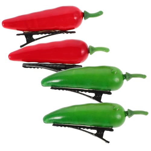 POPETPOP 4 STÜCKE Teiliges Mini Haarklammern Chili Pfeffer Design Verspielte Haarnadeln für Frauen Mädchen Sichere Clips mit Stabilem Griff Modische Haarspangen für Vielseitiges Styling von POPETPOP