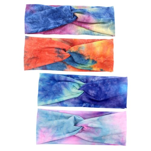 POPETPOP 4 Stück Damen Sports Stirnbänder Elastisch Weich Breit Schweißband für Yoga Fitness Workout in Farben Blau Orange Komfortabel und Rutschfest von POPETPOP