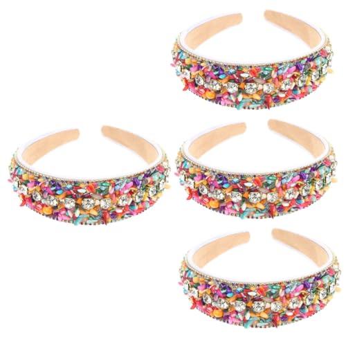 POPETPOP 4 Stück Diamant-stirnband Stirnbänder Für Damen Perlenstirnband Modische Stirnbänder Damen Stirnbänder Mode Bling Haarschmuck Fräulein Strasssteine Mädchen Gepolstert von POPETPOP