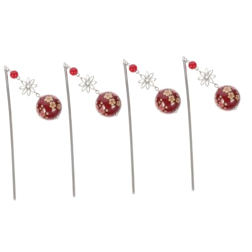 POPETPOP 4 Stück Haarstock Haargabel Im Japanischen Stil Chinesische Haarstäbchen Haarstab Mit Quaste Haarschmuck Für Haar Haar Zubehör Damen Zinklegierung Klassisch Rot Haarnadel Fräulein von POPETPOP