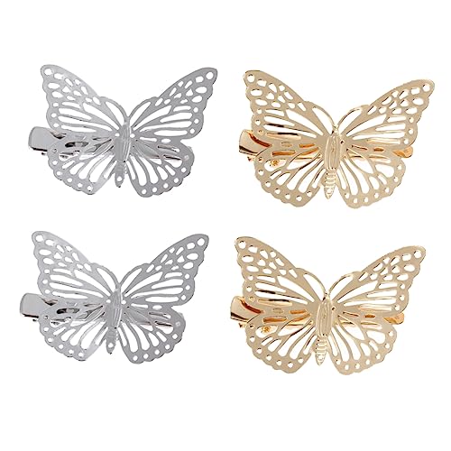 POPETPOP 4 Stück Hohler Butterfly-kantenclip Hohle Haarspangen Schmetterlings-haarspangen Aus Metall Goldene Schmetterlings-haarspange Hohl Haar Clips Knopf Legierung Braut Glänzend von POPETPOP