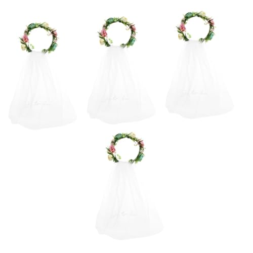 POPETPOP 4 Stück Künstlicher Rosenkranz Hochzeitskleid Schleier Kopfbedeckung Mit Blumengirlande Hochzeit Weißer Schleier Blumenkopfschmuck Für Frauen Haarring Gittergewebe Süss Braut von POPETPOP