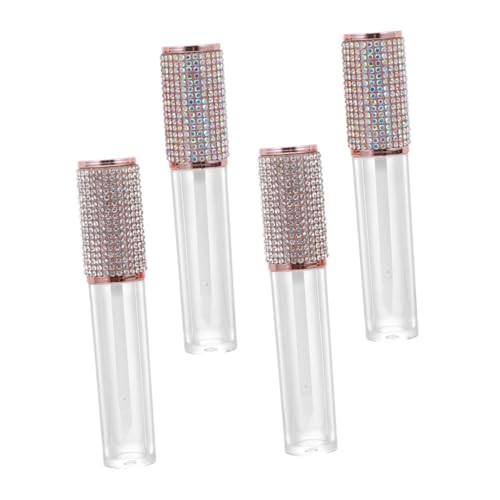 4 Stück Leere Tube Lipgloss Flasche mit Lippenöl Kunststoffbehälter Lippenstift Lipgloss-Röhren nachfüllbare Lippenölflasche Flasche Lipgloss Diamant Luftraumüberwachung Patch Abs von POPETPOP