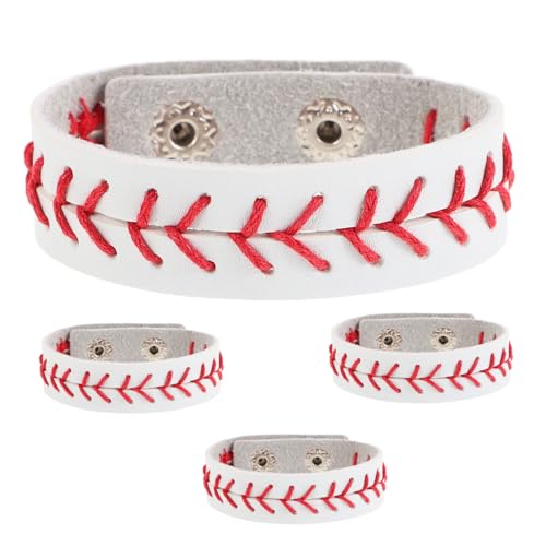 POPETPOP 4 Stück PU Baseball Armbänder für Jungen und Erwachsene Verstellbare Handgefertigte Geflochtene Softball Wickelarmbänder Langlebige Sport Schmuckstücke als Partygeschenke und von POPETPOP