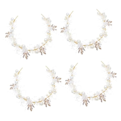 POPETPOP 4 Stück Perle Und Diamant-stirnband Blumenmädchen Hochzeitsblätter Kopfschmuck Goldene Haaraccessoires Hochzeitsschmuck Mädchen Schmuck Blatt Strasssteine Haarschmuck Weiß Braut von POPETPOP