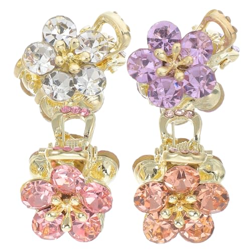 POPETPOP 4 Stück Teiliges Haarklammer mit Funkelnden Blumen Rhinestones Rutschfeste Mini Haarspangen für Frauen und Mädchen Eleganter Haarschmuck für Braut und Alltag Leichter Sicherer von POPETPOP