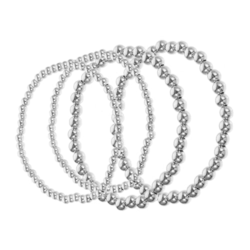 POPETPOP 4 Stück Teiliges Perlenarmband für Damen Elastische Runde Silber Ccb Perlen Schlichtes Vintage Design Flexibles Boho Stretcharmband Modischer Armschmuck für Frauen von POPETPOP