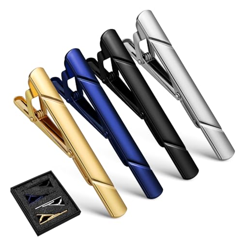 POPETPOP 4 Stück Teiliges Schräg Gemusterte Krawattenklammern aus Metall Langlebig und Kratzfrei Vielseitig für Business Hochzeit und Party Elegantes in Geschenkbox Klassisch von POPETPOP