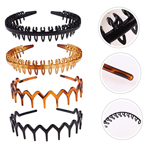 POPETPOP 4 Stück Vintage Anti-rutsch-stirnband Zähne Kämmen Stirnband Gezahnter Haarreif Schwarze Stirnbänder Für Frauen Gesichtswaschstirnband Haie Männer Und Frauen Haarnadel Yoga Plastik von POPETPOP