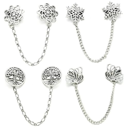 POPETPOP 4 Stück Vintage Strickjackenbrosche Teiliges mit Kettenanhänger Stilvolle Kragen und Blusenclip Anstecknadeln für Pullover Hemden Schals und Kleider Vielseitiges Modeaccessoire von POPETPOP