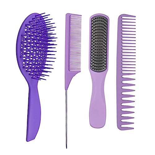 POPETPOP 4 Stück Massagekamm-Set Haarbürste für Damen breiter Zahn Frisierkamm Styling-Haarbürste haarkamm Kämme Friseurkamm haarschnitt haarbürste aushöhlen einstellen Zubehör Abs Violett von POPETPOP