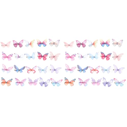 POPETPOP 40 Stk Schmetterlings-haarspange Haarspangen Kawaii Haarschmuck Farbige Schmetterlinge Elf Haarnadel Glänzende Haarspange Haar Klammern Metallklammern Urlaub Chiffon Blitz Knopf von POPETPOP