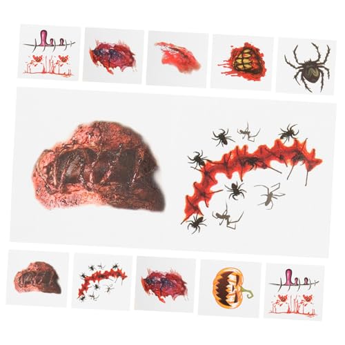 POPETPOP 40 Stück Teiliges Halloween Wunden Tattoos Realistische Temporäre Gesichtstattoos Wasserfeste Fake Narben Aufkleber für Party Cosplay und Gruseliges Halloween Make Up von POPETPOP