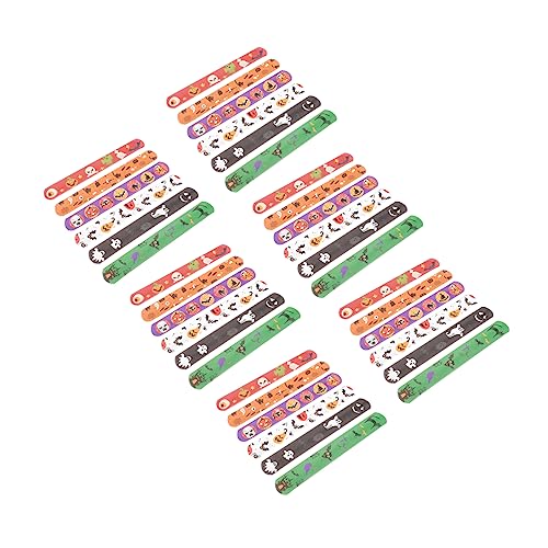 POPETPOP 48 Stück Teiliges Halloween Slap Armband mit Skelett und Geistermotiven Lustige Party Wristbands für Kindergeburtstag Robustes Klatscharmband für Jungen und Mädchen als Mitgebsel von POPETPOP