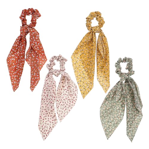 POPETPOP 4stücke Bunny-ear Haargummis Mit Floralen Bändern Elastische Haarbinder Für Damen Und Mädchen Dekorative Haaraccessoires Ingwer von POPETPOP