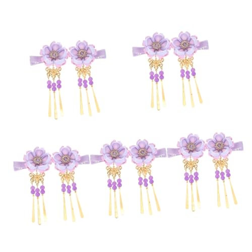 POPETPOP 5 Paare Haarnadel Haarspangen Mit Kanzashi-blumen Haare Leuchten Weihnachten Haarspange Mit Strassquaste Geisha Fräulein Kleidung Bettwäsche Aus Baumwolle Die Klingel Violett von POPETPOP