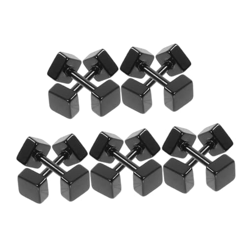 POPETPOP 5 Paare Titanstahl Ohrstecker Schwarz Quadratisch Fake Gauges Hantel Ohrschmuck Unisex Modisch Haltbar für Herren Damen Alltag von POPETPOP