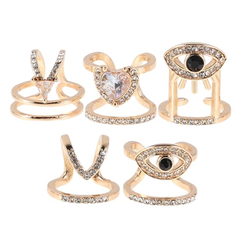 POPETPOP 5 Stück Modische Nagelringe Teiliges mit Verstellbarem Offenem Design für Damen und Mädchen Langlebiger Schmuck mit Strass Wiederverwendbar und Tragbar bei Alltag und Party von POPETPOP