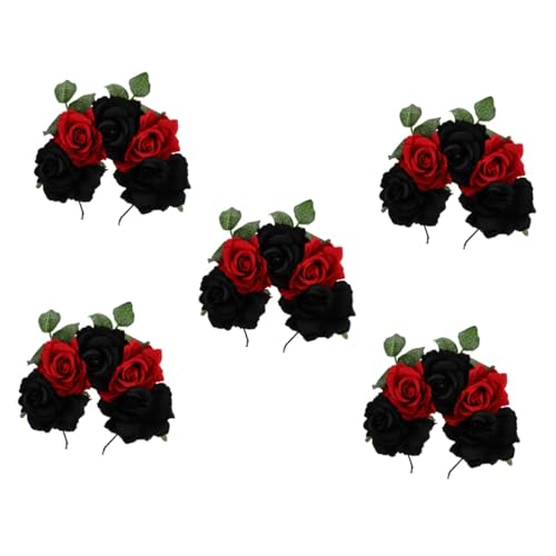 POPETPOP 5 Stk Rosa Stirnband Kopfschmuck Aus Rosenblüten Tag Der Toten Kopfschmuck Halloween-rosengirlande Party-blumen-stirnband Fee Damen Europäische Mode Stoff Hochzeitsblumen von POPETPOP