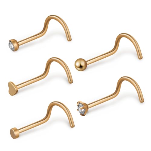 POPETPOP 5 Stück Teiliges Nasenpiercing Set Herzform Nasenstecker mit Korkenzieher Design Sicherer Halt Sanfte Kanten für Damen Nasenringe Vielseitig Kombinierbar von POPETPOP