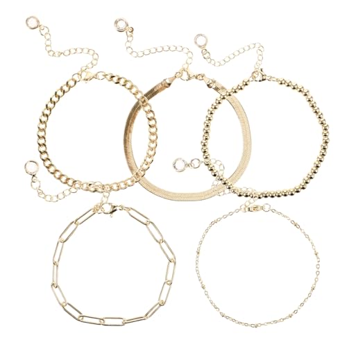 POPETPOP 5 Stück Teiliges Titanstahl Armband Set Damen Goldplattiert Trendige Kettenarmbänder Charm Schmuck Alltag Party Hochzeit Accessoire von POPETPOP