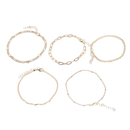 POPETPOP 5 Stück Teiliges Verstellbares Fußkettchen Set für Damen Elegantes Vintage Design Individuelle Vielseitiger Modeschmuck für Alltag und Besondere Anlässe Goldfarbene Metallkettchen von POPETPOP