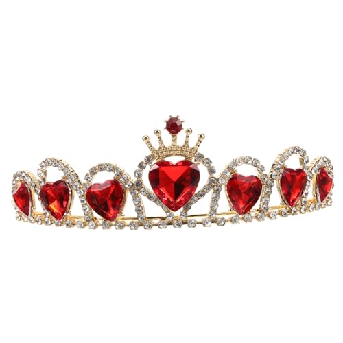 POPETPOP Heart Crown 5st Brautkrone Birthday Crown Geburtstagskrone Geburtstagsgeschenk Hochzeitsgeschenk Kopfbedeckung Prinzessin Strasskrone Performance-show-krone Zarte Krone Kupfer-eisen-acryl Rot von POPETPOP