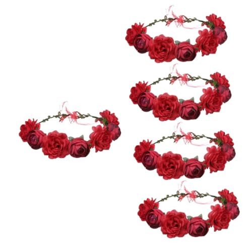 POPETPOP 5st Rosa Stirnband Haarspange Blumenklammern Damen Stirnbänder Haarschmuck Für Frauen Hochzeit Floraler Kopfschmuck Blumen Tiara Blumenkrone Strandresort Rose Zubehör Stoff von POPETPOP