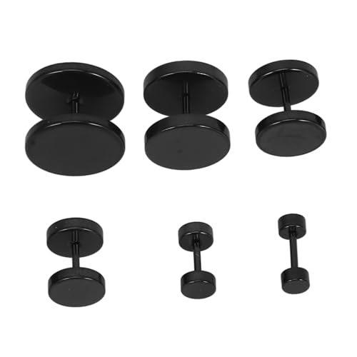 POPETPOP 6 Paar Punk Ohrstecker Herren Schraubverschluss Barbell Design Schwarz Sicherer Halt Stilvoller Ohrschmuck für Männer Frauen von POPETPOP