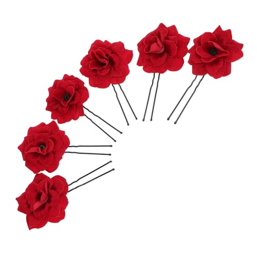 POPETPOP 6st Blumenhaarstäbchen Haarschmuck Mit Rosen Rote Für Haare Haarschmuck Rosen Hochzeit Für Blumenhaarclips Rosen Haarspange Rote Rose Zum Anstecken Braut Mädchen Blumenbrosche von POPETPOP