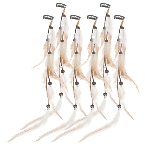 POPETPOP 6 Stück Federn Haarextensions: Boho Haarschmuck Clip für Faschingskostüm Karneval Halloween Verkleiden Damen Cosplay Haardeko Zubehör von POPETPOP
