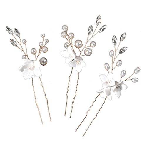 POPETPOP 6 Stk Haarnadel Haarschmuck für Blumenmädchen Haarspangen aus Metall Tiara Kopfschmuck für Mädchen Hochzeit Haarstock die Blumen Haarteil Perle Kopfbedeckung Braut von POPETPOP