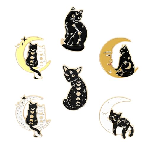 POPETPOP 6 Stück Teiliges Cartoon Katzen Broschen aus Langlebigem Legierungsmaterial Modische Kleidung Accessoire Pins Vielseitig Tragbar für Kleidung Schals und Hüte für Feiern und Alltag von POPETPOP